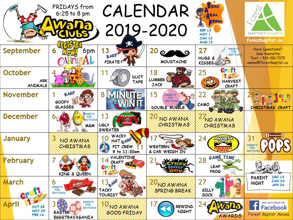 2019-2020 Awana Calendar
